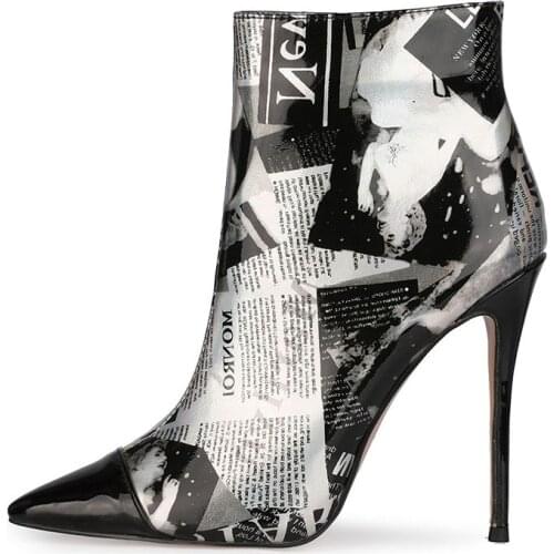 Autumn Winter High heels Women Shoes 2021 Fashion Pointed toe Stilettos heels Newspaper Lady Shoes Sexy Ankle boot Stretch boots