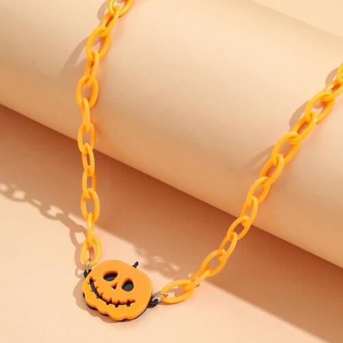 Halloween Pumpkin Necklace For Women Small Ornaments Acrylic Pumpkin Ghost Pendant Resin Chain Necklaces Halloween Gift Jewelry