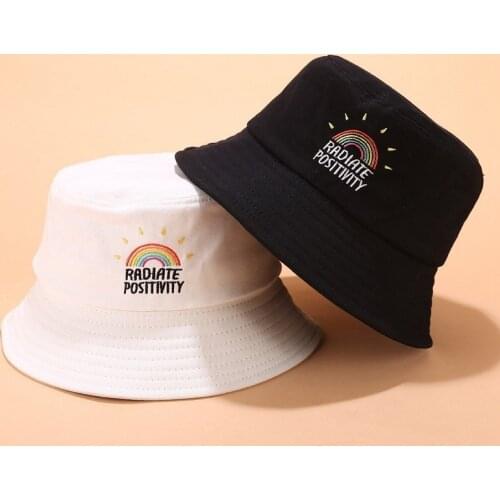 Unisex Foldable Embroidered Bucket Hat Rainbow Print Outdoor Sunscreen Cap Fisherman Hats