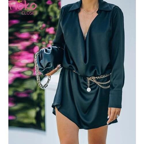 Flokocloset Autumn Loose Swinging Collar Long Sleeve Dress Casual Spring Party Birthday Dresses for Women