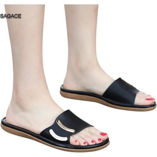 SAGACE Ladies Elegant Pure Color Slippers Flat Heel Sandals Casual Shoes Fashion Female Slides Summer Shoes Sandalias Mujer
