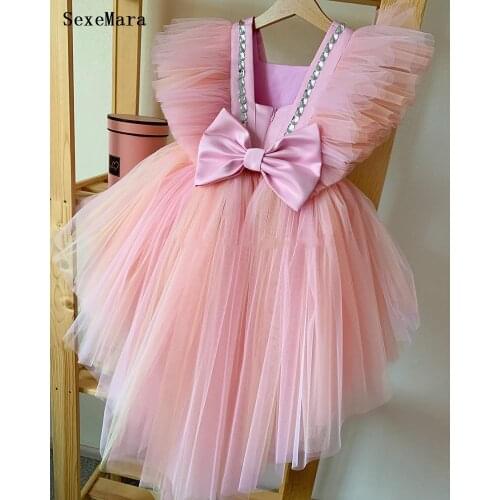 New baby girl Pink dress long vintage kids dresses for girls clothes christmas princess children clothes birthday gown