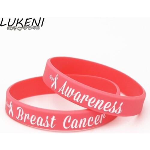 LUKENI 1PC Breast Cancer Awareness Silicone Wristband Pink Medical alert Awareness Silicone Bracelets&Bangles Gifts SH180