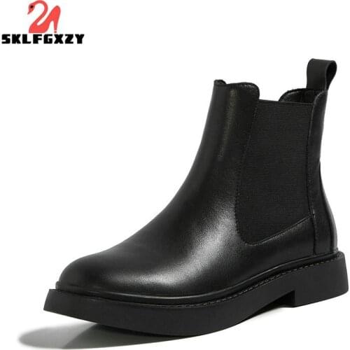 SKLFGXZY 2021 British Style Natural Leather Round Toe Thick Bottom Chelsea Boots Street Fashion Young Lady Ankle Boots