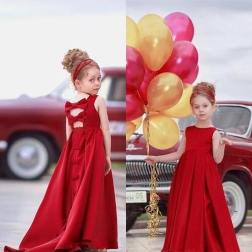 Gorgeous Red Flower Girl Dresses for Wedding Heart Satin Print Girls Pageant Wears Custom Made Kids Birthday Party Gowns