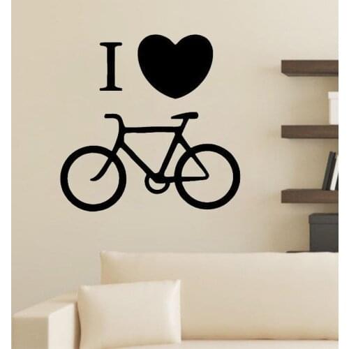 I Love Bicycle Wall Decal Sport Bike Cycling Vinyl Art Murals Living Room Bedroom Home Decor Creative Heart Wall Sticker Decals