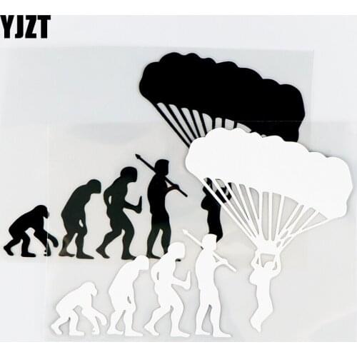 YJZT 15.5×10.9CM Parachute Evolution Car Sticker Vinyl Decal Art Sky Diver Ape Man Black / Silver 10A-0627