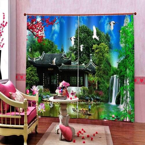 Custom Chinese Large 3D Scenery Curtains HD waterfall landscape Curtains For Living Room Bedroom Blackout Drapes home Decor