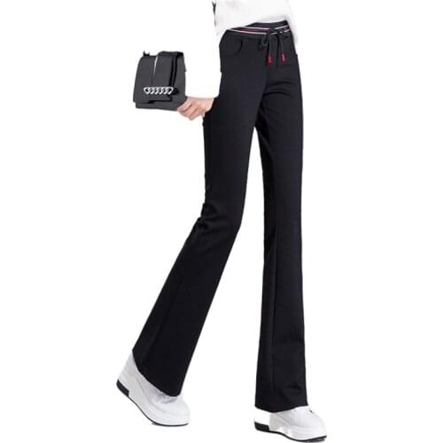 2020 Sweatpants Women High Waist Black Flare Pants Stretch Slim Sport Trousers Casual Skinny Fall Pants Female Full Length P9401