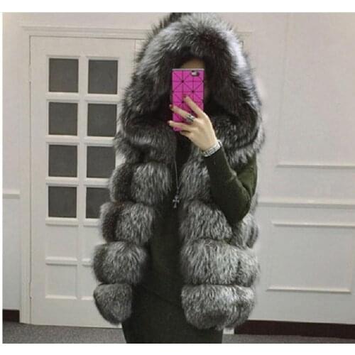 Colete Feminino Female Hooded Faux Fur Vest Casual Winter Autumn Faux Fur Waistcoats Plus Size Women Fur Sleeveless Jacket K418