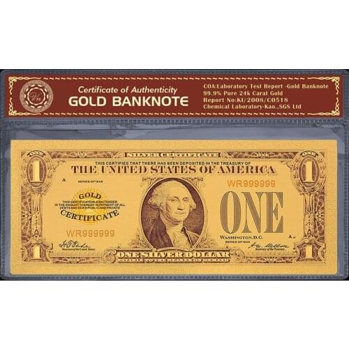 Year 1928 usd 1 Gold Foil Banknote USA Fake Money United States Dollar Gold Plated Banknotes for Collection
