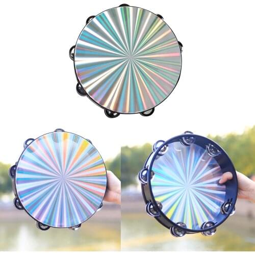 10 inch Tambourine Handbell w/ Head & Double Row of Jingles Wooden Percussion Instruments for Adults Kids Toys Music Instrument