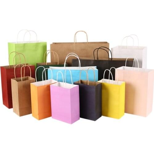 100PCS/lot gift paper bag with handles dark color 21x15x8cm Festival gift bag wedding party/ High quality(Custom logo)