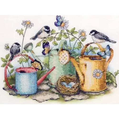 14/16/18/27/28 Gold Collection Lovely Counted Cross Stitch Kit Birds Bird Nest Butterflies Butterfly and Watering Pot Garden
