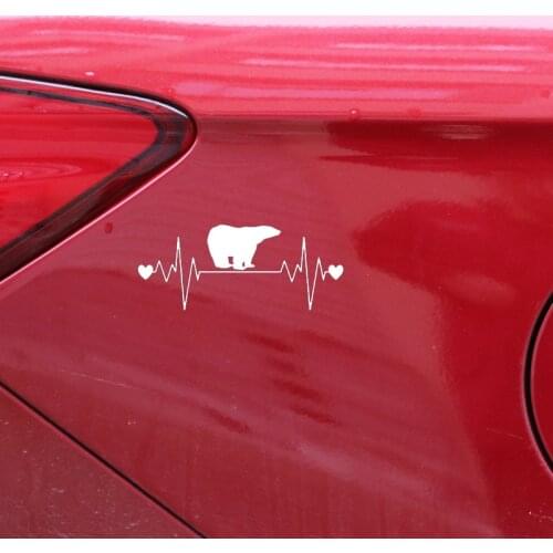 16.7CM*6.7CM Zoo Animals Polar Bear Heartbeat Vinyl Black/Silver Car Sticker C22-1112