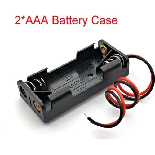 2x 1.5V AAA Plastic Black Spring Battery Storage Case Box Battery Holder Plastic Container with Black&White 150mm Wire Leads