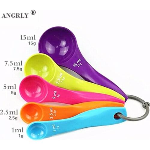 5pcs/set Measuring Spoons Colorful Plastic (1 / 2.5 / 5 / 7.5/ 15ml) Measure Spoon Super Useful Sugar Cake Baking Spoon