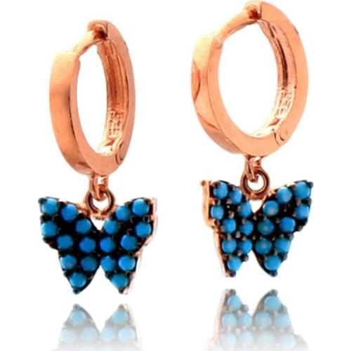 925 Sterling Earrings with Nano Turquoise Stone and Butterfly Design