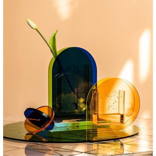 Acrylic Vase Nodic Orange Mordern Creative Green Home Decor Living Room Decoration Gift Desktop Flower ваза декор дома кашпо