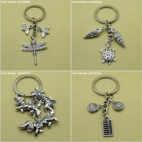 Keychain Keyring Dragonfly Insect Flying Bees Turtle Tortoise Shell Conch Dog Dachshund Abacus Bag Money Blessing Bag Charms