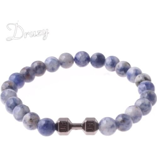 DRUZY Hot Sale Unisex Power Dumbbell Natural Stone Jewellry With Alloy Metal Fitness Barbell Charm Bracelets