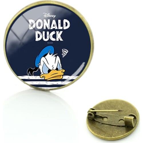 Disney Cartoon Avatar Glass Donald Duck Brooch Badge Glass Pin Cabochon Art Picture Jewelry Dome Brooch
