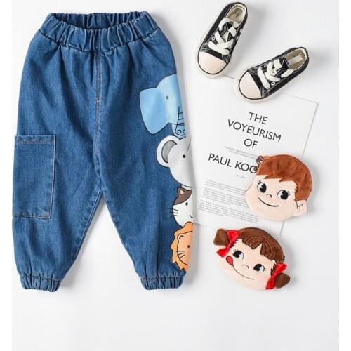 Kids Jeans Autumn Winter Thicken Plus Velvet Jeans For Boys Toddler Girls Denim Pants Cartoon Print Baby Children Harem Pants