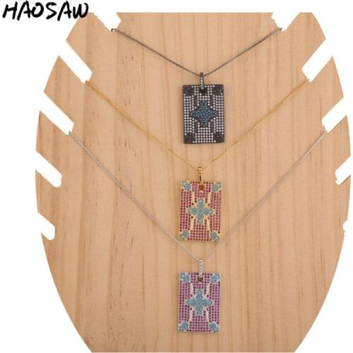 HAOSAW Choose Color/Micro Pave Charms/Flower Sqaure Pendant Necklace/Charm Necklace/Women Jewelry Making