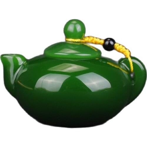 Chinese Hand-Carved Jades Hetian Caiyu Kungfu Teapot Ornamental Small Pot