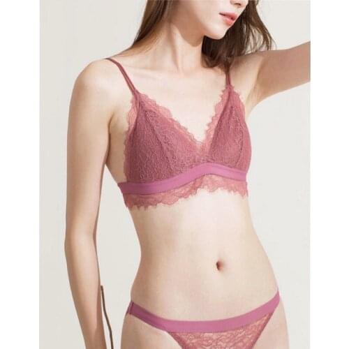 French Eyelash Lace Sexy Triangle Cup Bra Underwear Girl Small Thin Bra Set Without Underwire Summer