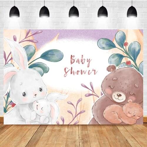 Laeacco Cartoon Bear Bunny Watercolor Newborn Birthday Custom Photo Photography Backdrop Photo Background For Photo Studio