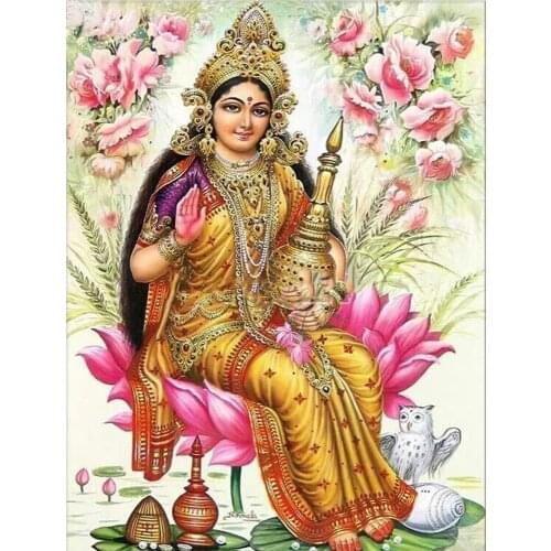Lakshmi,Hindu Goddess of Fortune 3d Painting Diamond Full Square Round Diamond Painting Mosaic India God Rose Diamond Embroider