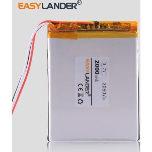 3 line 306075 3.7V 2000mAh Rechargeable Li-Polymer Li-ion Battery For GPS Tablet PC PocketBook 306075PL 4G-15 / 4K-19 E-book