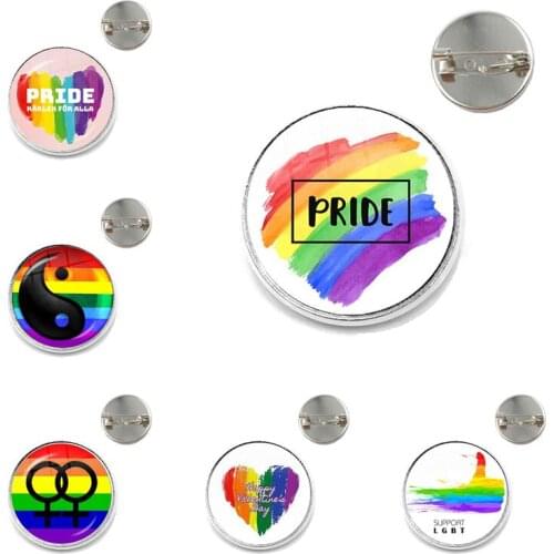 Fashion LGBT Pride Rainbow Flag Badge Round Icons Gay Lesbian Bisexual Transgender Pansexual Asexual Symbol Pin Brooch