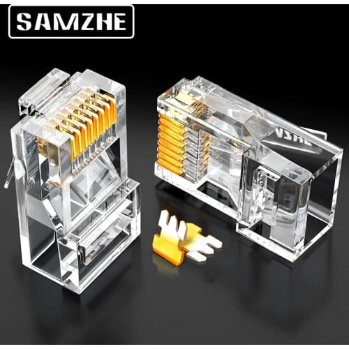 SAMZHE Cat6 RJ45 Modular Plug 8P8C Connector for Ethernet Cable,Gold Plated 1Gbps CAT 6 Gigabit Bulk Ethernet Crimp Connectors