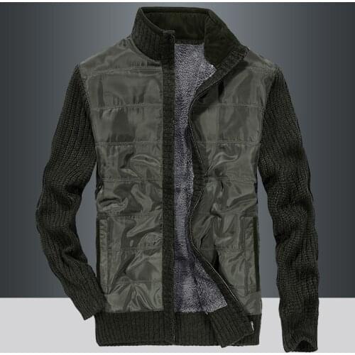 Men Sweater Coat Cardigan Zipper 2021 New Winter Plus Velvet Keep Warm Male Thermal Sweater Pocket Thick Black Green Yellow M70