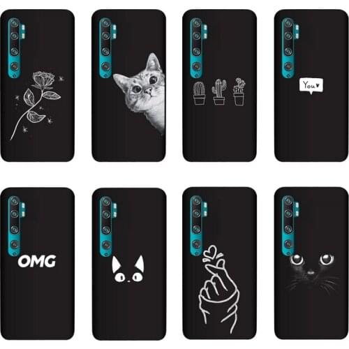 QAQsam Soft Silicone Cover For Xiaomi CC9 Pro Case Painting Flower Cat Moon Matte Phone Cases Funda