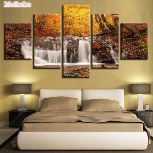 DIY 5D Autumn scenery waterfall Diamond Painting 5 piece Full Square Round Drill Diamond Embroidery Mosaic craft supplies decor
