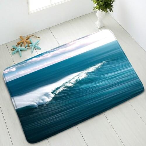 Ocean Scenery Non-Slip Bathroom Mat Blue Ocean Wave Mountain Stone Summer Landscape Bedroom Kitchen Doormat Rug Absorbent Carpet