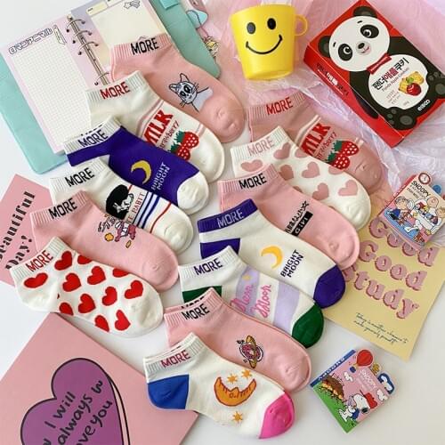 2020 Female Boat Socks Fruit Animal Heart Cartoon Socks Happy Cotton Ankle Funny Girls Women Summer Casual Sock Wholesale