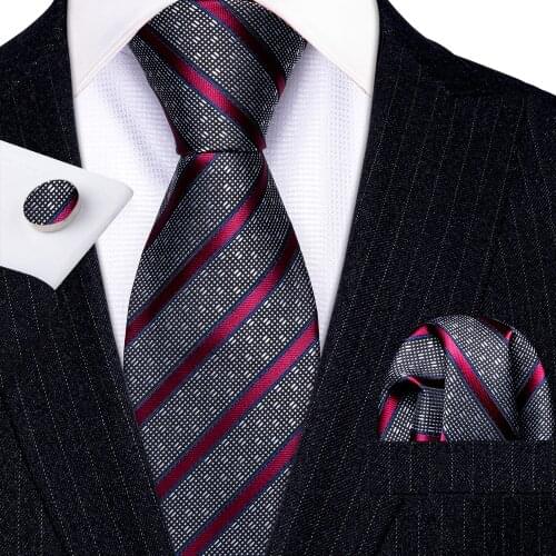 New Fashion Luxury Red Striped 100% Silk Tie Gifts For Men Suit Barry.Wang NeckTies Buckle Hoop Sets Groom Business LN-5295