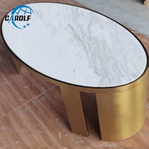 2021 new product modern oval stainless steel coffee table with marble top