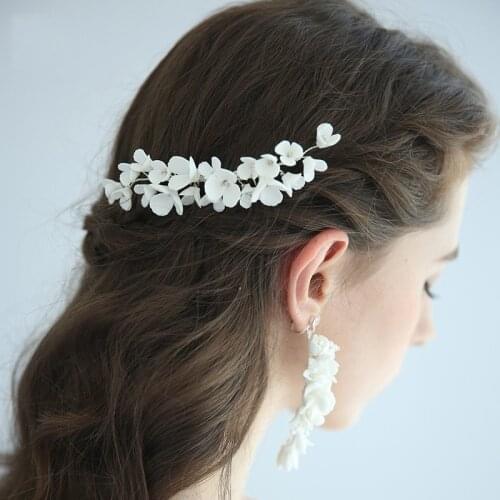 Charming Bridal Hair Comb Accessories White Porcelain Flower Women Headpiece Handmade Wedding Prom Hair Jewerly