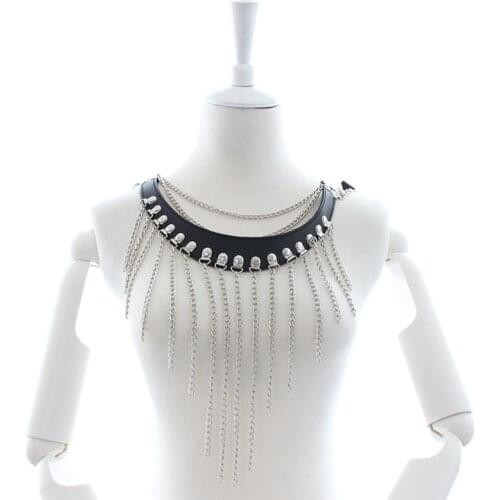 PU Leather Neck Collars with Chain Necklace Fetish Harness BDSM Bondage Restraints Flirting Sex Toys for Women in Bed Sex Game