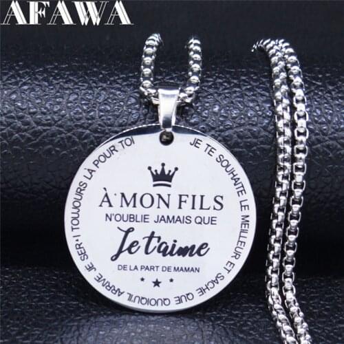 A MON FILS LE TAIME NOUBLIE JAMAIS QUE DELAPARTY DE MAMAN Stainless Steel Necklace Son Necklace Jewelry bijoux homme N3299S01