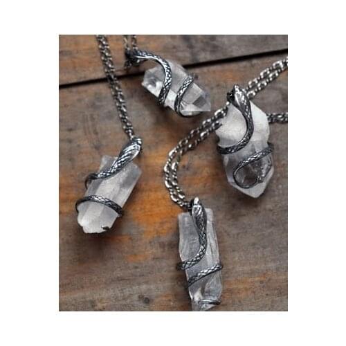 Snake Quartz Crystal Necklace/ Quartz Crystal Snake Pendant/ Gemstone Snake Pendant,boho, wicca, snake jewelry
