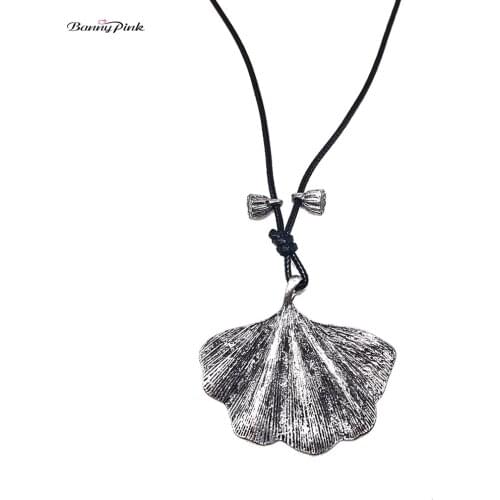 Banng Pink Ethnic Alloy lotus Pendant Necklace For Women Handmade Big Leaf Fruit Dangle Necklace Long Black Sweater Necklace