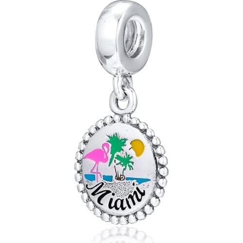 Fits For Pandora Charms Bracelets 100% 925 Sterling-Silver-Jewelry Miami Beach Beads Free Shipping