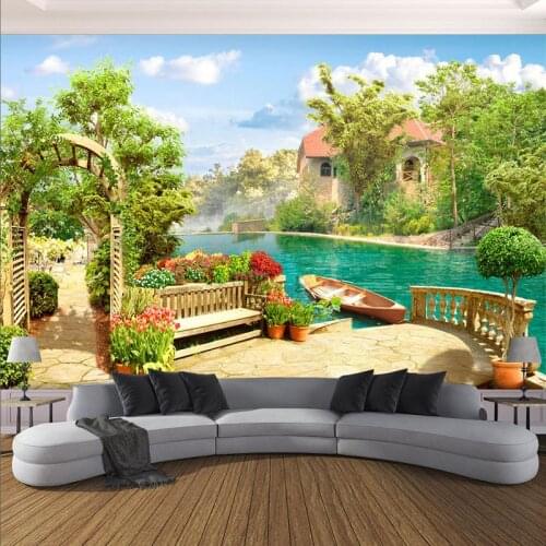 Custom Any Size Photo Wallpaper 3D Garden Lake Scenery Background Wall Mural Living Room Bedroom Restaurant Decor Wall Paper 3 D