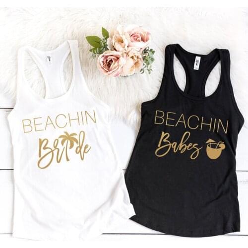 Casual Racerback Graphic Tee Shirt Vest Beachin Bride Beachin Babes Tank Top Lady Summer Bachelorette Beach Wedding Party Tanks